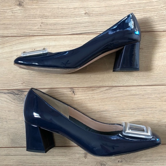 Women’s Scarlet Dark Blue Square toe Leather High Heel Pumps Shoes size 38.5 - Picture 7 of 13